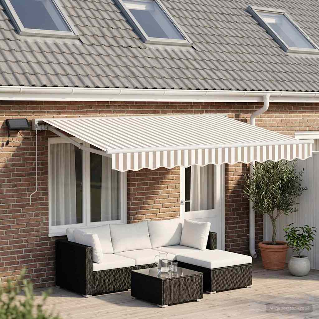 Manual Awning Frame with LEDs Light Grey and White 4.5 x 3 m