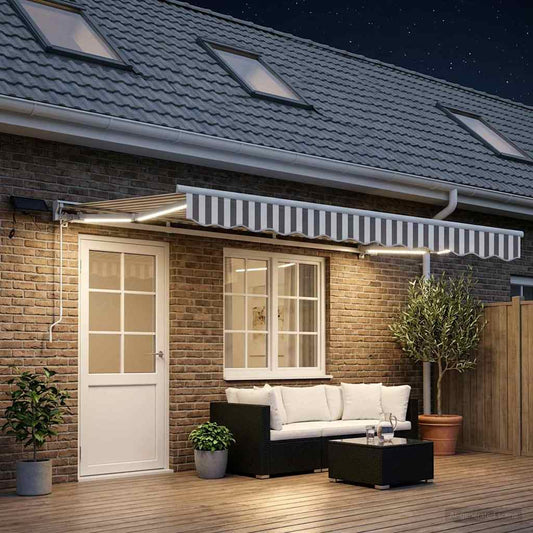 Manual Awning Frame with LEDs Light Grey and White 4.5 x 3 m