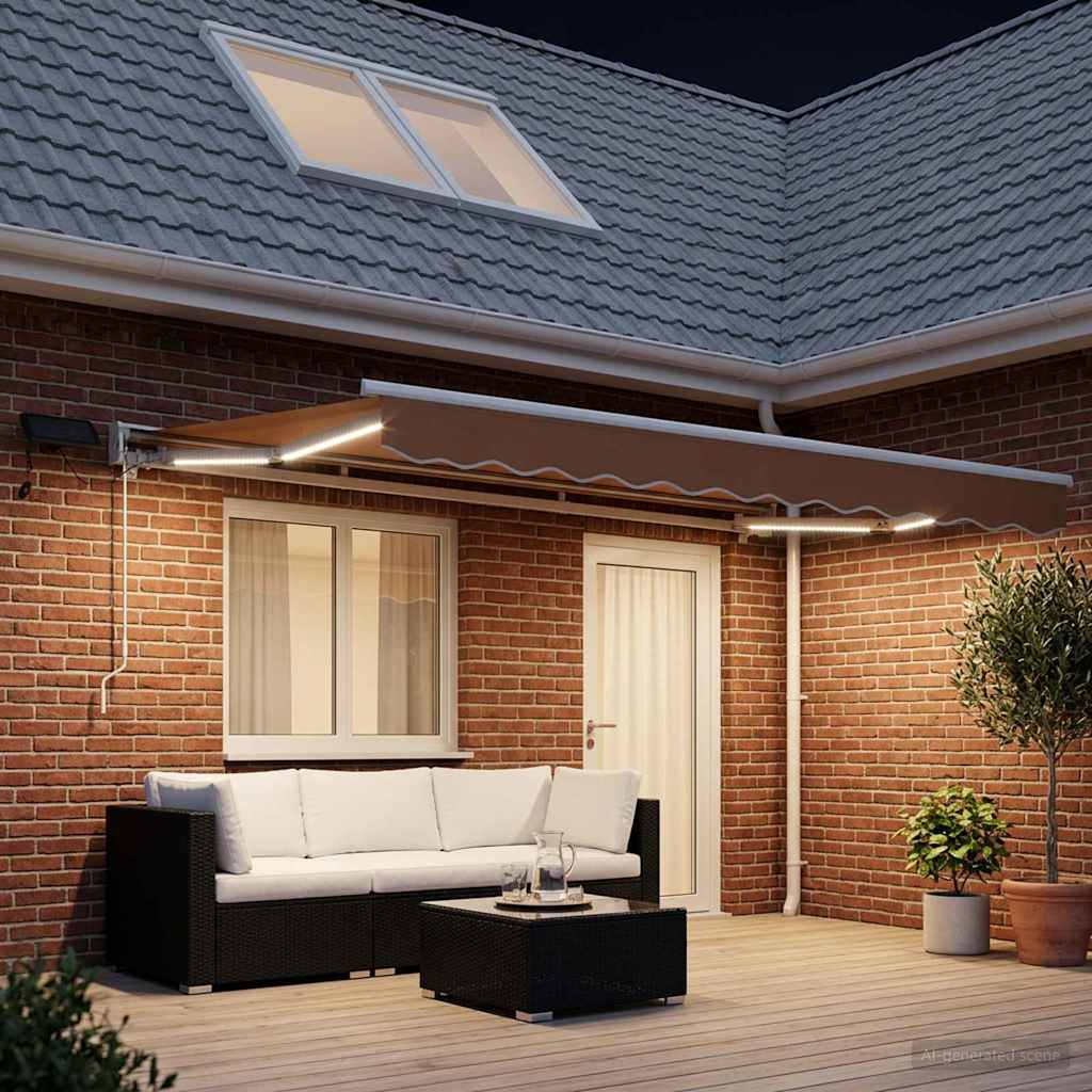 Manual Awning Frame with LEDs Sand 4.5 x 3.5 m