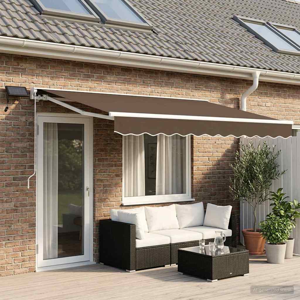Manual Awning Frame with LEDs Taupe 5 x 3.5 m