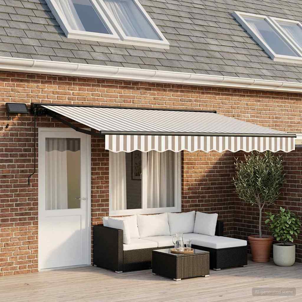 Manual Awning Frame with LEDs Light Grey and White 5 x 3 m