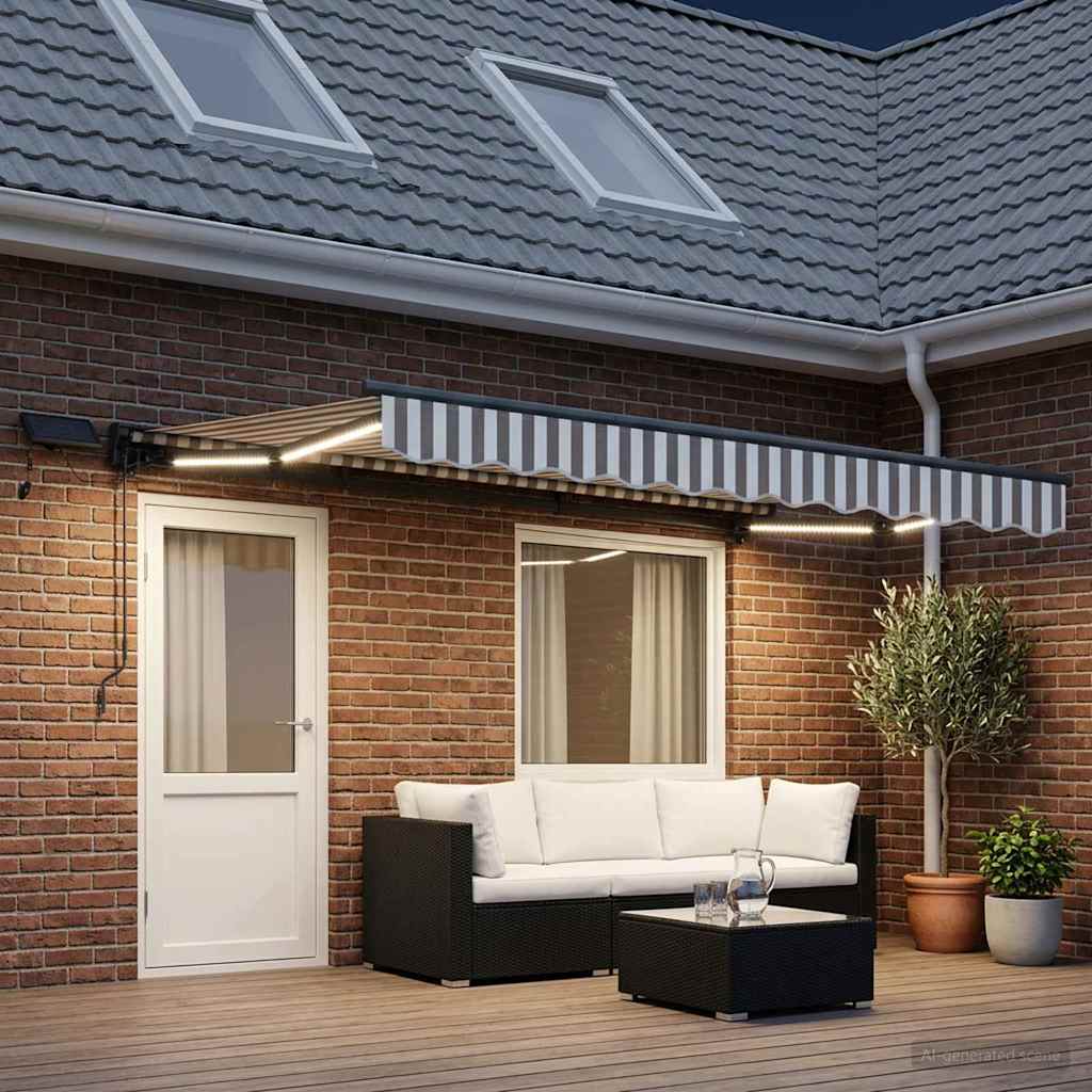 Manual Awning Frame with LEDs Light Grey and White 4.5 x 3.5 m