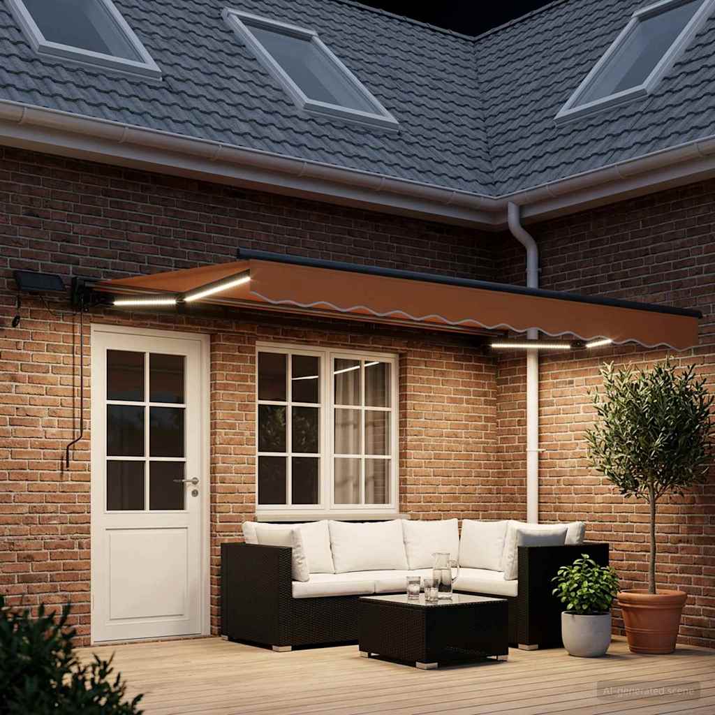 Manual Awning Frame with LEDs Sand 4 x 2 m