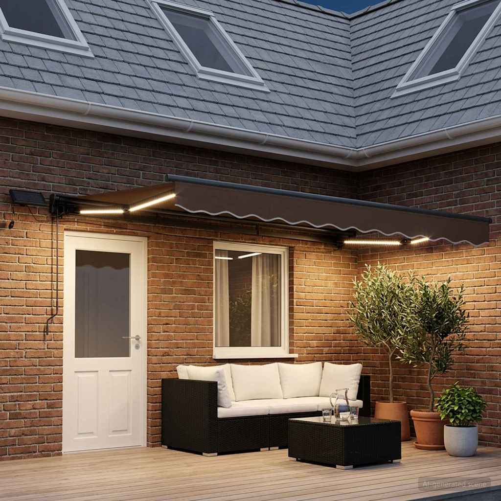 Manual Awning Frame with LEDs Taupe 4.5 x 3 m