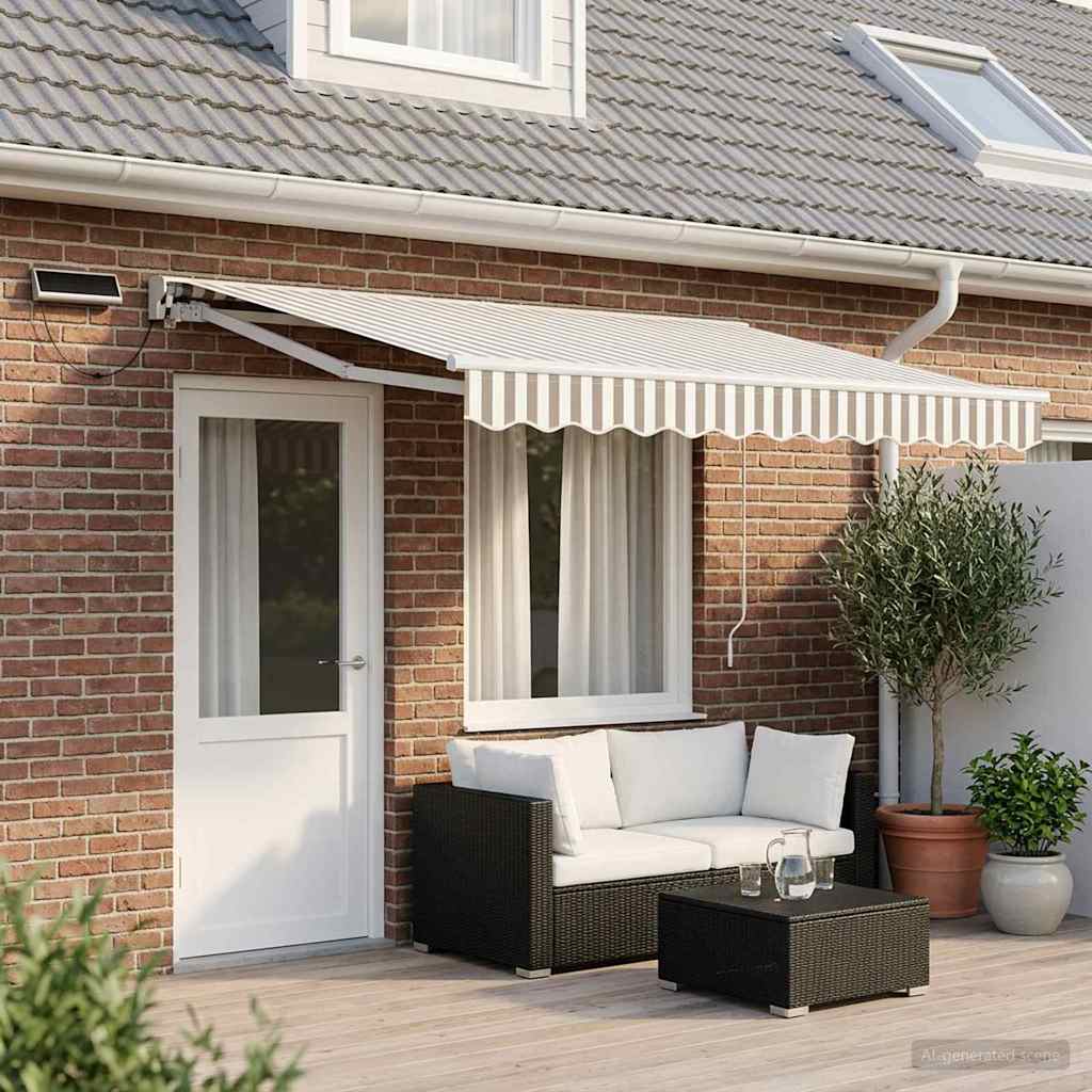 Electric Retractable Awning Light Grey and White 5 x 3.5 m