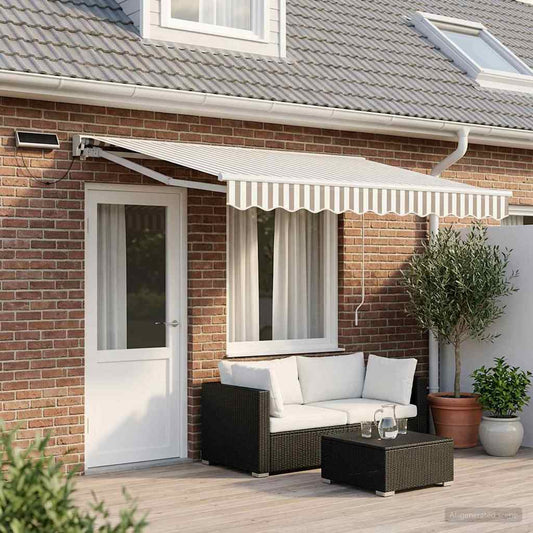 Electric Retractable Awning Light Grey and White 5 x 3.5 m
