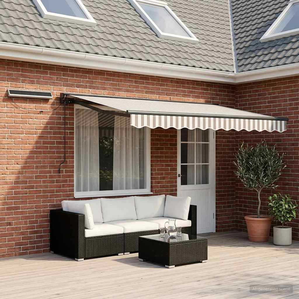 Electric Retractable Awning Light Grey and White 4.5 x 3.5 m