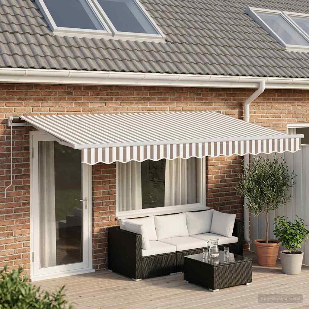 Retractable Awning Light Grey and White 400 x 350 cm