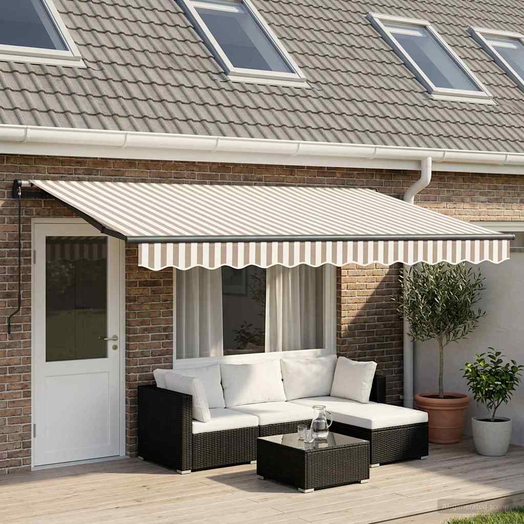 Retractable Awning Light Grey and White 500 x 300 cm