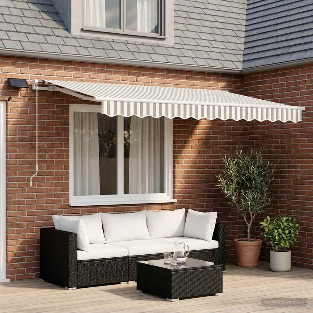 Retractable Awning Light Grey and White 350 x 250 cm