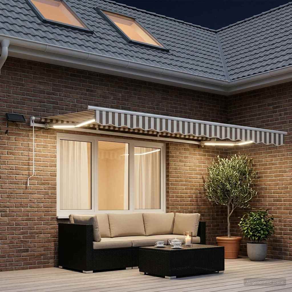 Retractable Awning Light Grey and White 300 x 250 cm