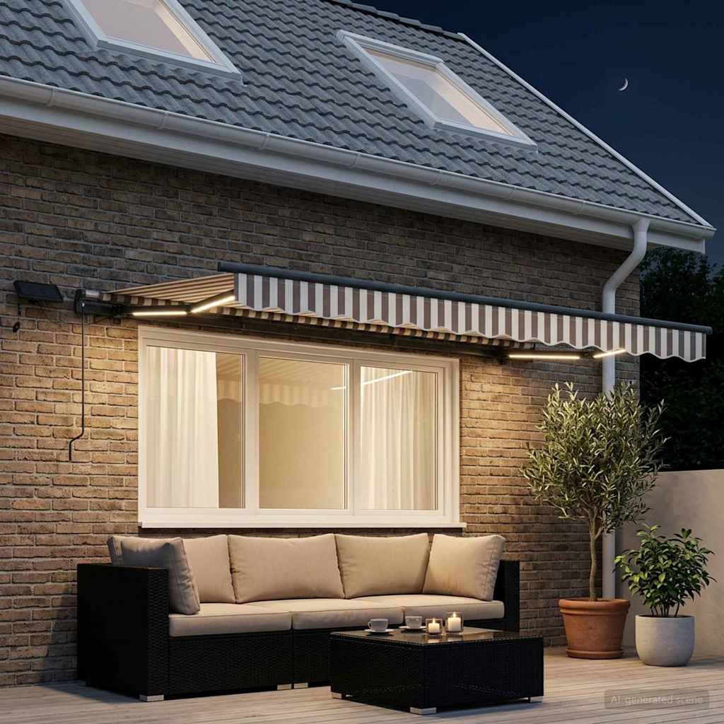 Retractable Awning Light Grey and White 300 x 250 cm