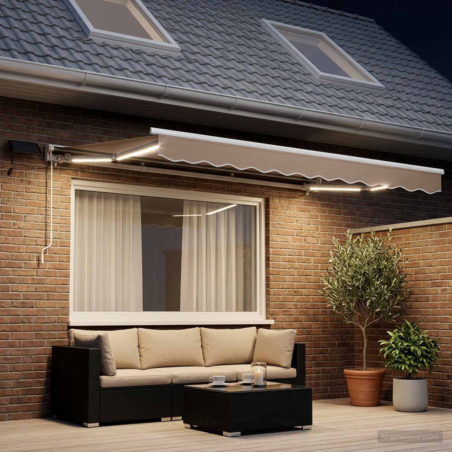 Manual Awning Frame with LEDs Taupe 3 x 2.5 m