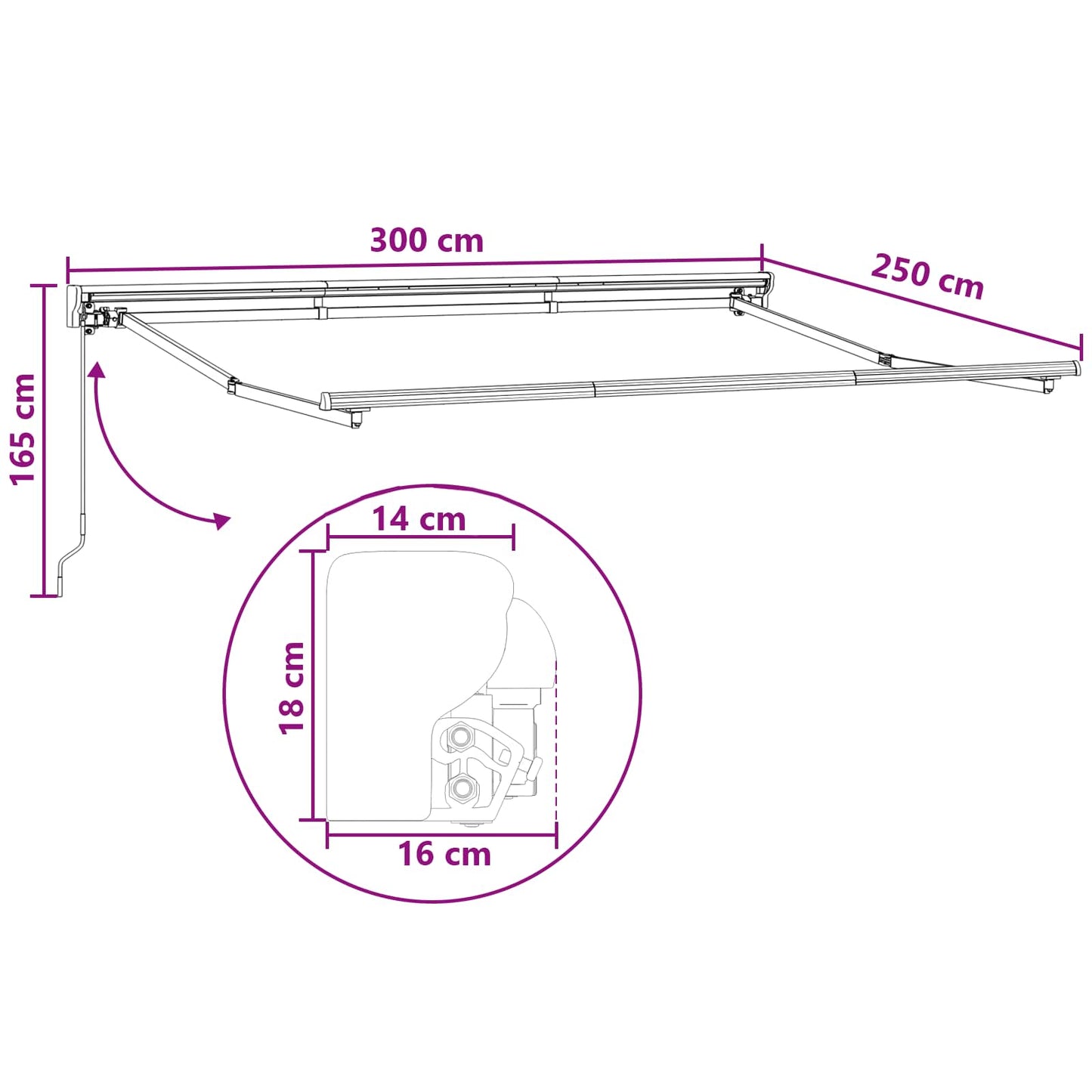 Manual Awning Frame with LEDs Sand 3 x 2.5 m