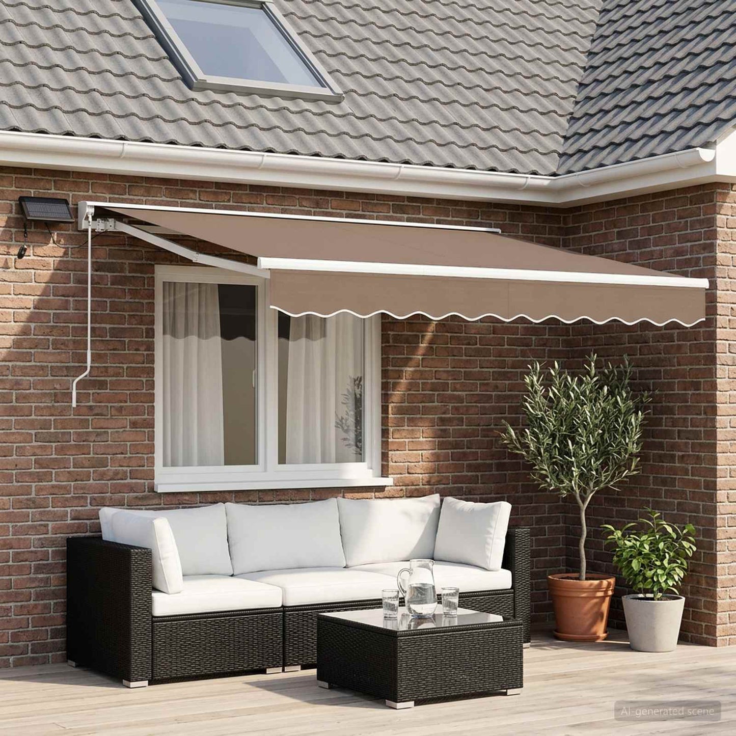 Manual Awning Frame with LEDs Taupe 3.5 x 2.5 m