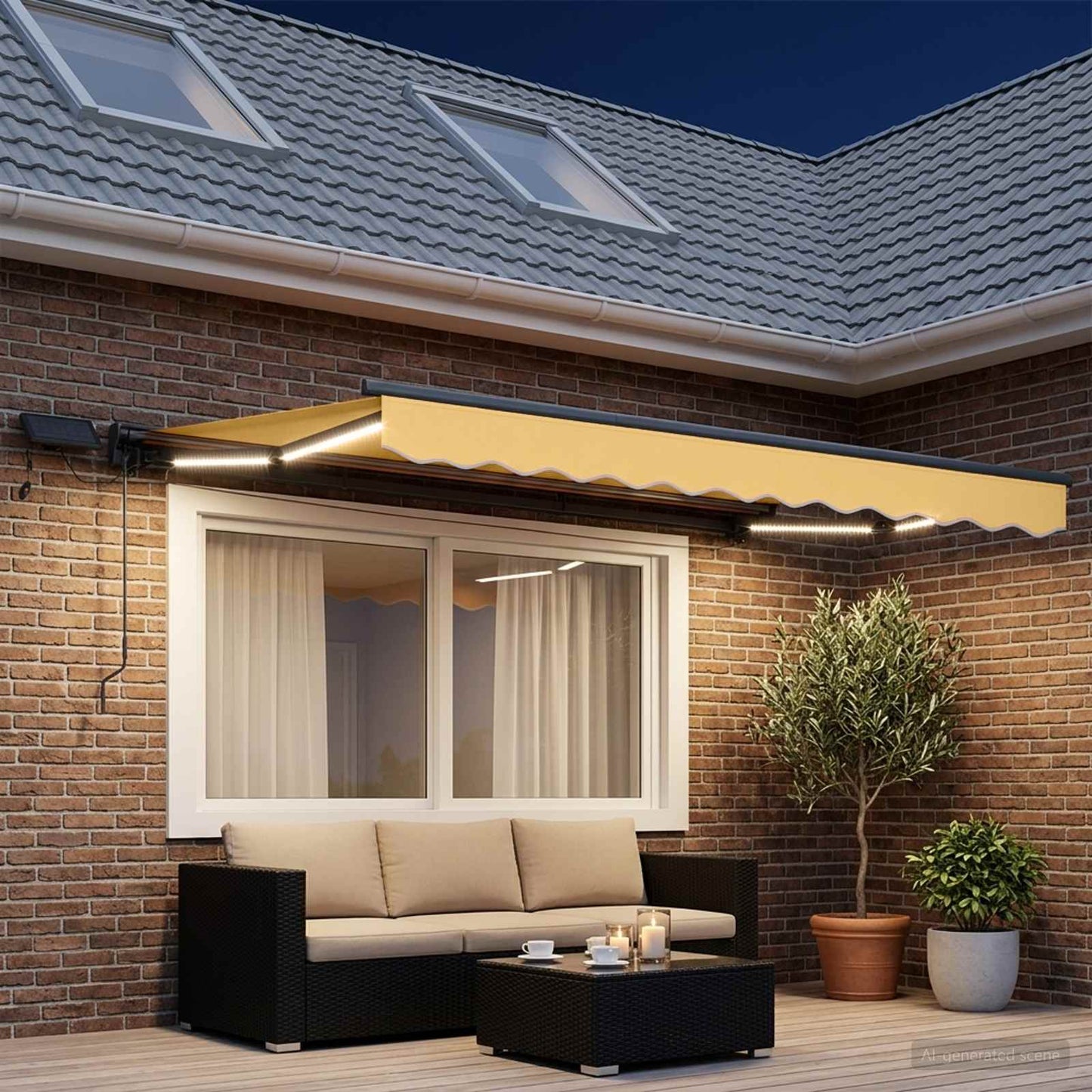 Manual Awning Frame with LEDs Sand 3.5 x 2.5 m
