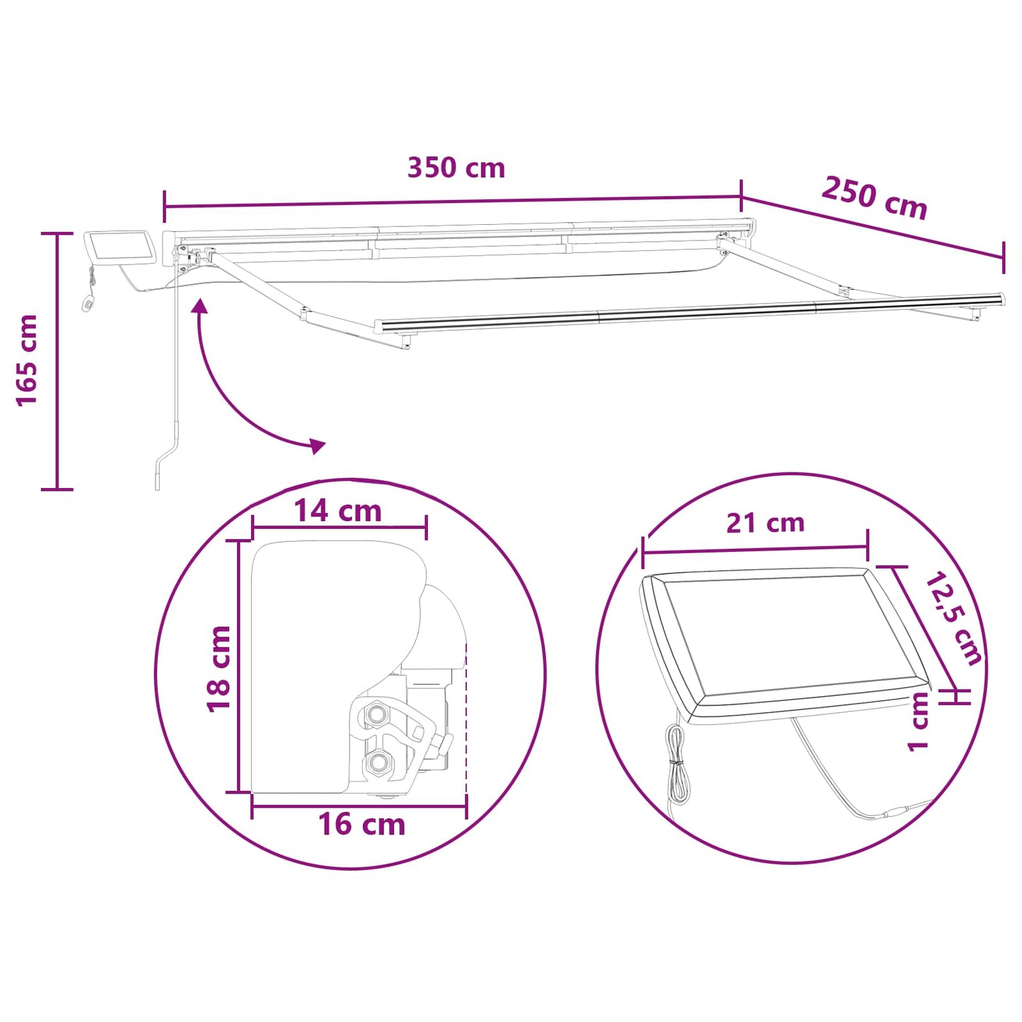 Manual Awning Frame with LEDs Sand 3.5 x 2.5 m
