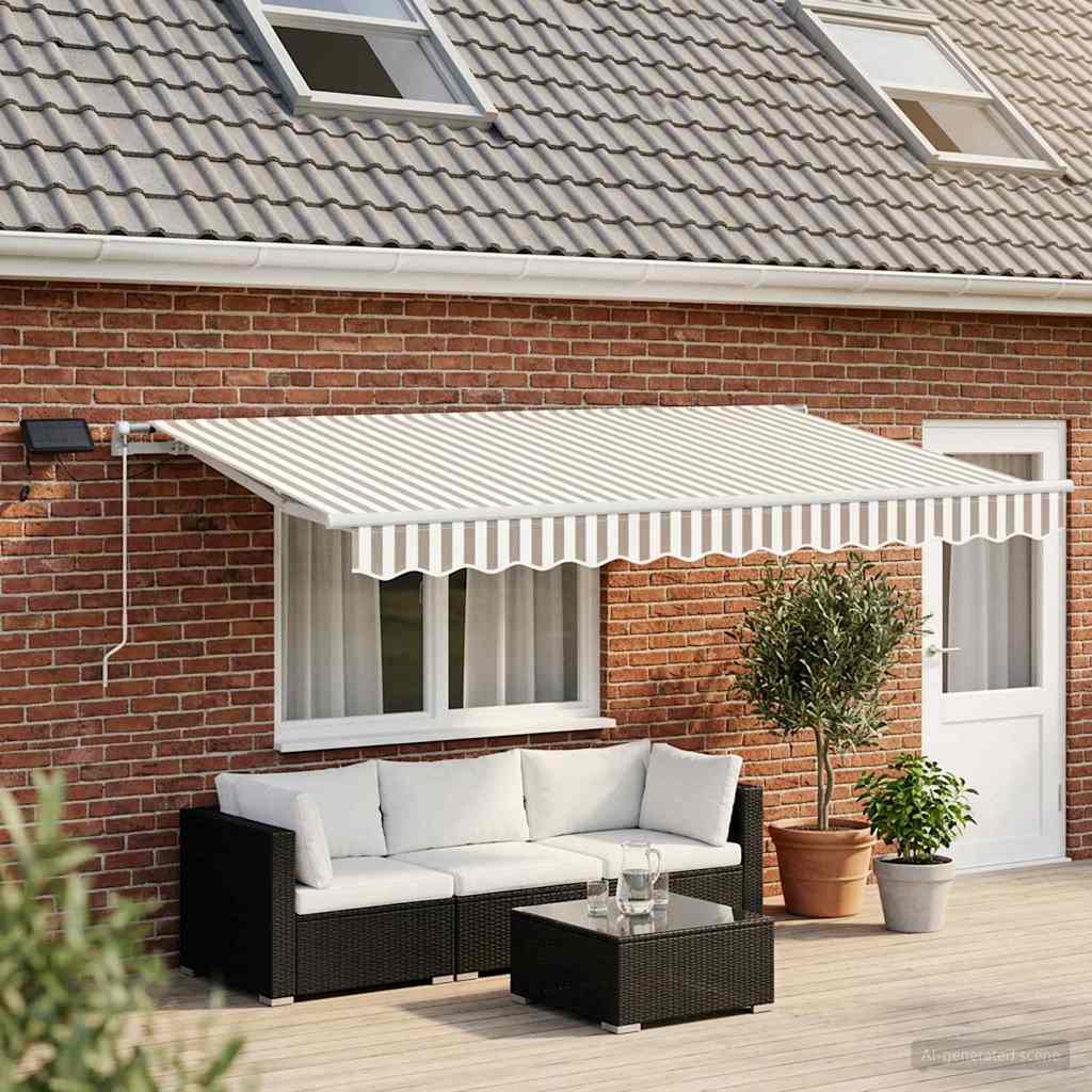 Retractable Awning Light Grey and White 500 x 350 cm