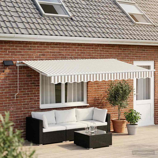Retractable Awning Light Grey and White 400 x 300 cm