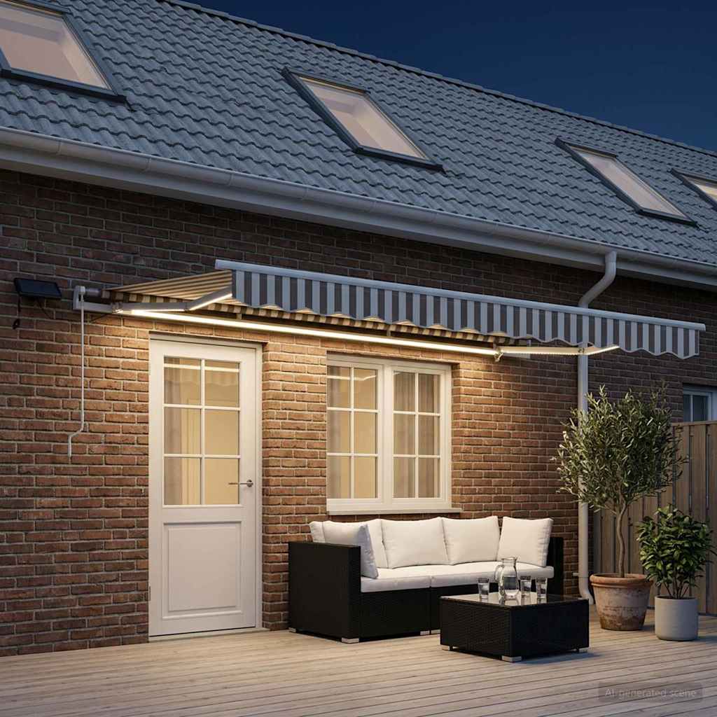 Retractable Awning Light Grey and White 600 x 350 cm