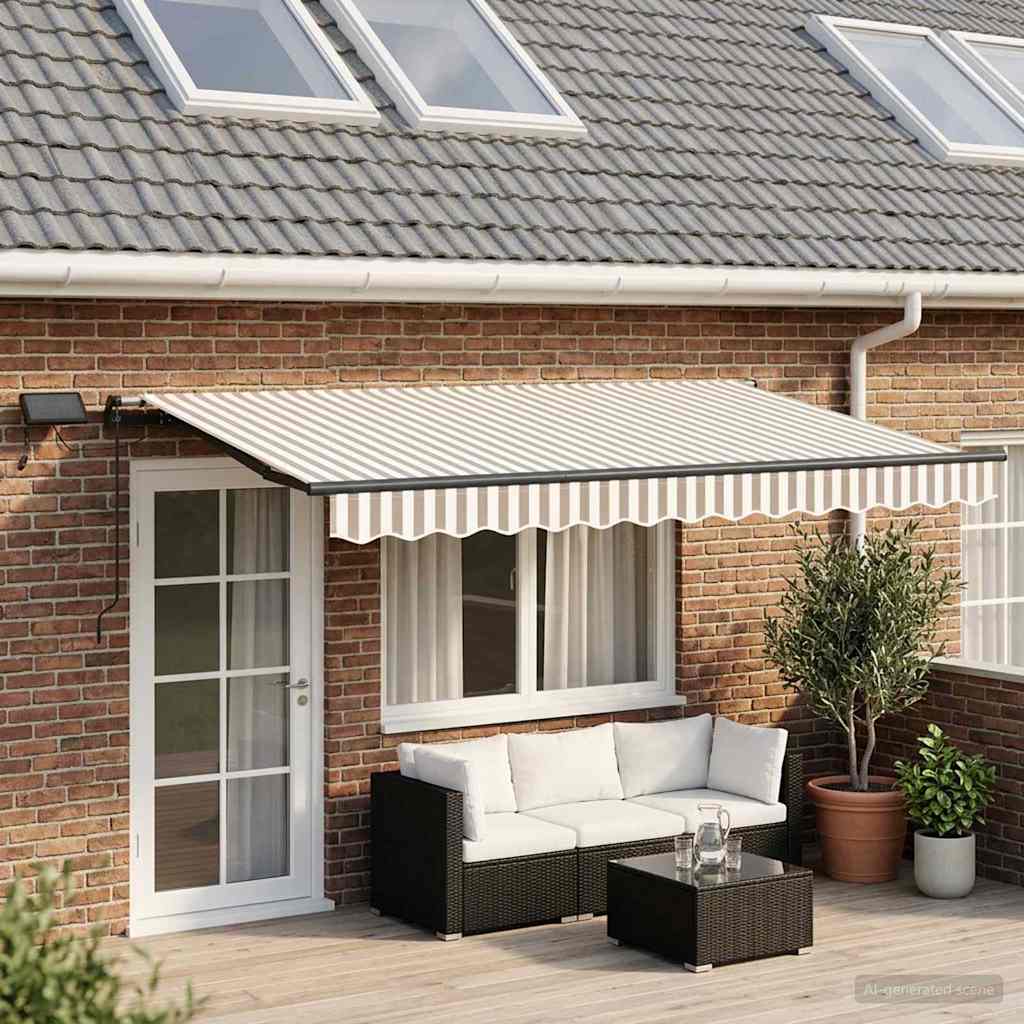 Retractable Awning Light Grey and White 400 x 350 cm