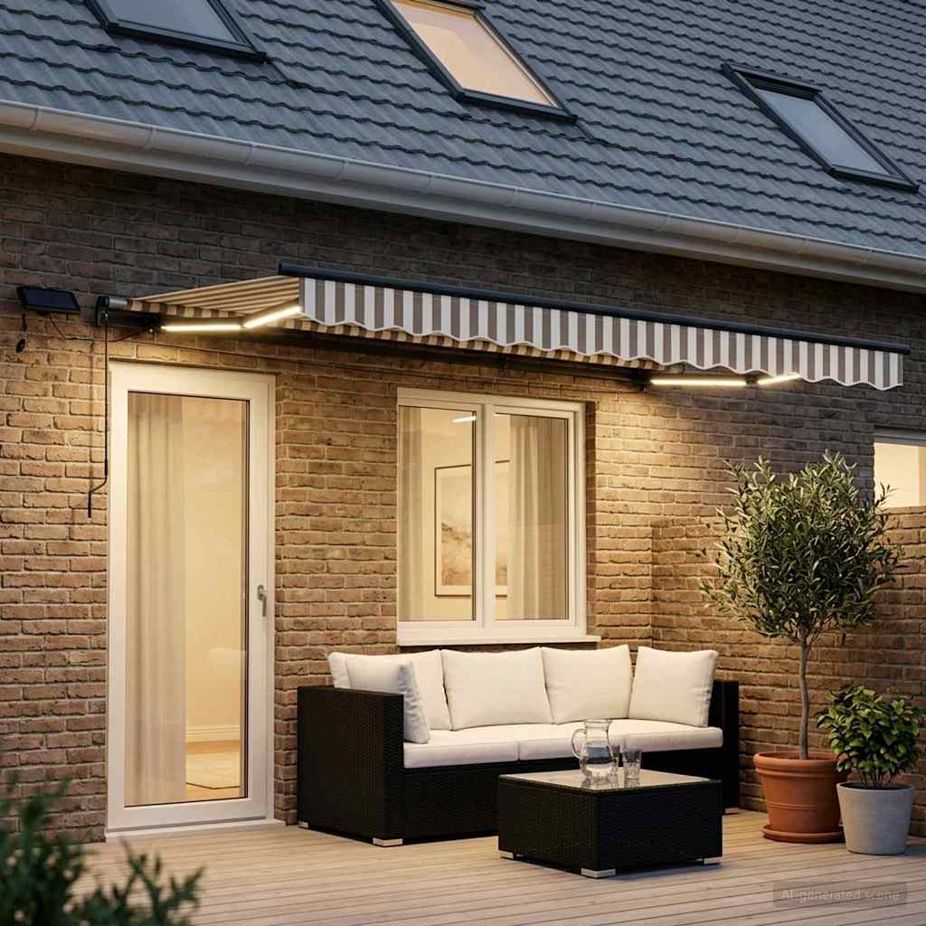 Retractable Awning Light Grey and White 400 x 300 cm
