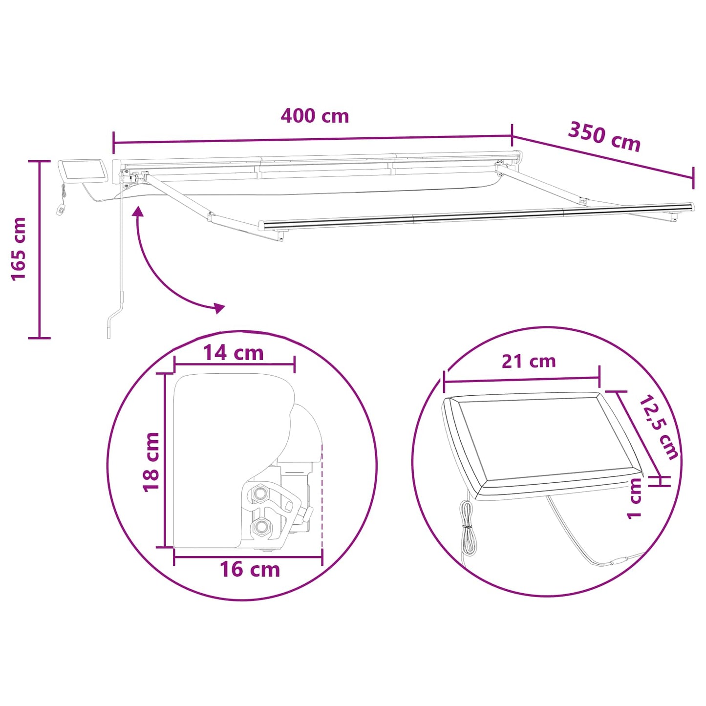 Manual Awning Frame with LEDs Taupe 4 x 3.5 m