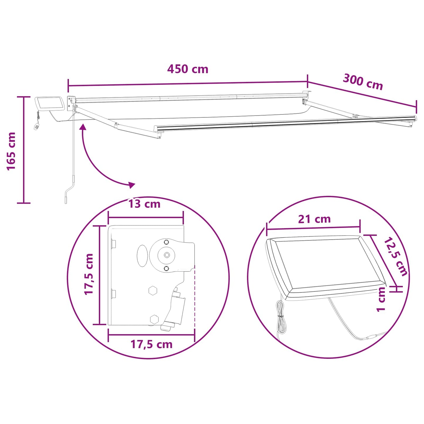 Manual Retractable Awning with LEDs Sand
