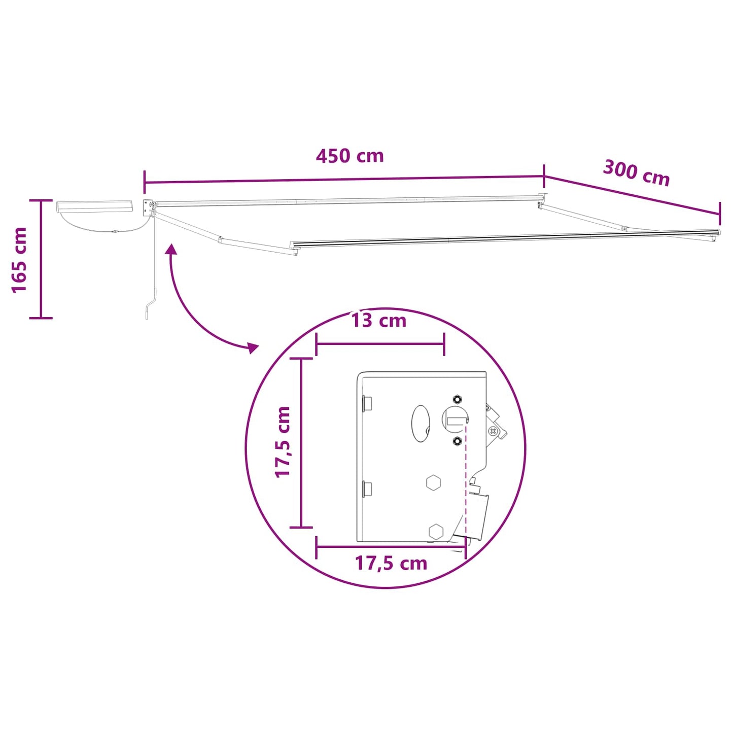 Electric Retractable Awning Sand 100% Polyester and Aluminium