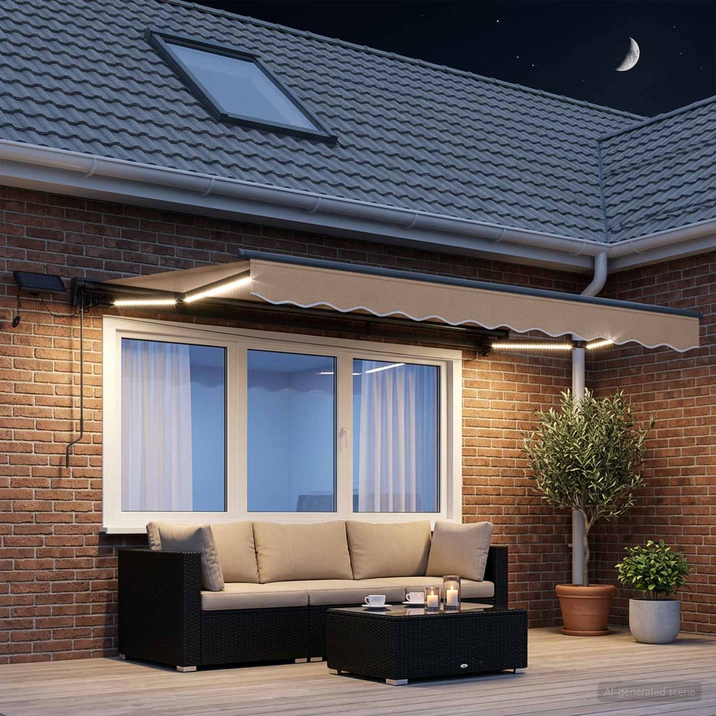 Manual Awning Frame with LEDs Taupe 5 x 3 m