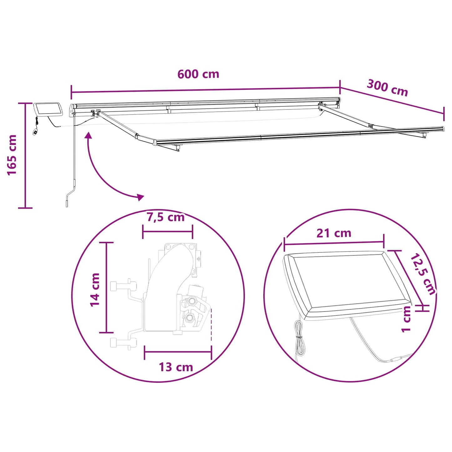 Retractable Awning Light Grey and White 600 x 300 cm Fabric