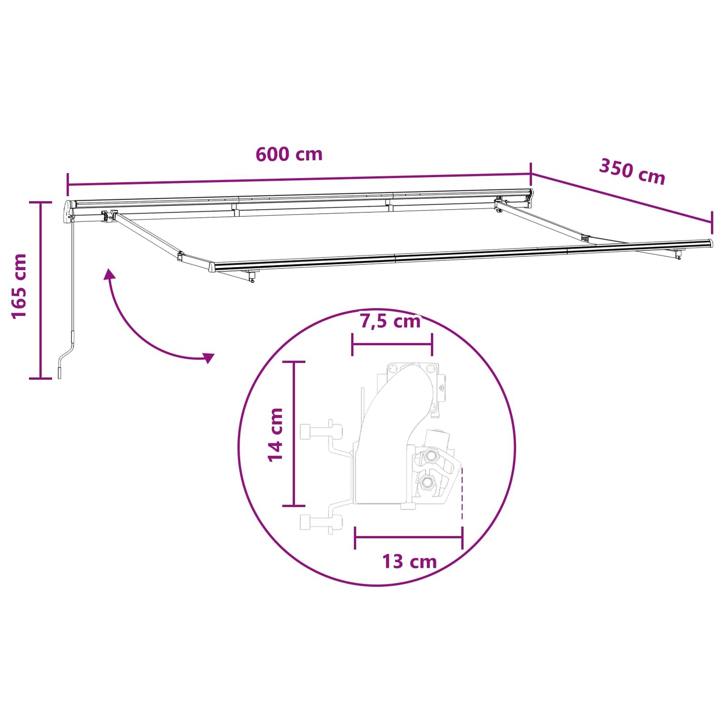 Retractable Awning Light Grey and White 600 x 350 cm