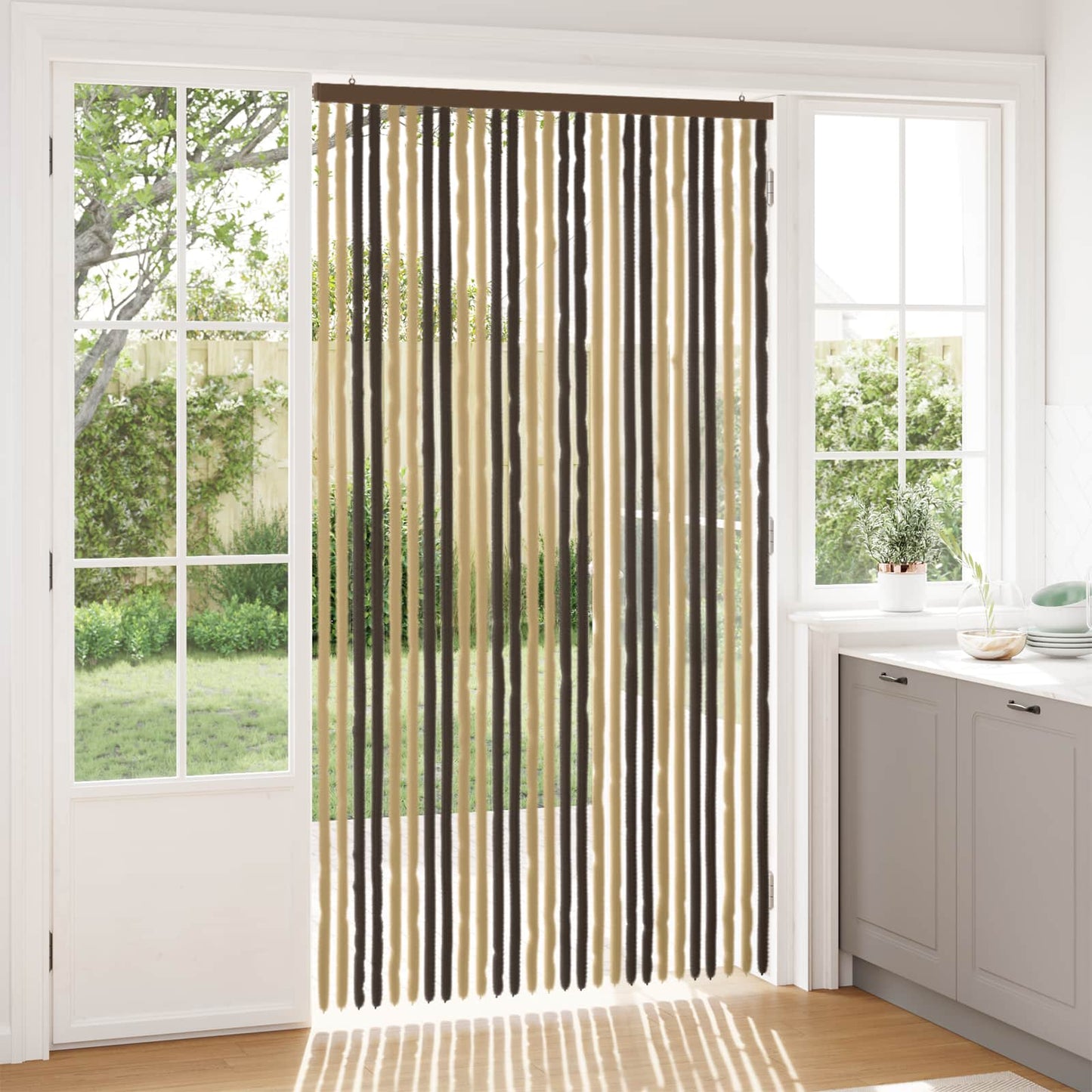 Insect Curtain Chenille Dark Brown and Beige 118 x 220 cm