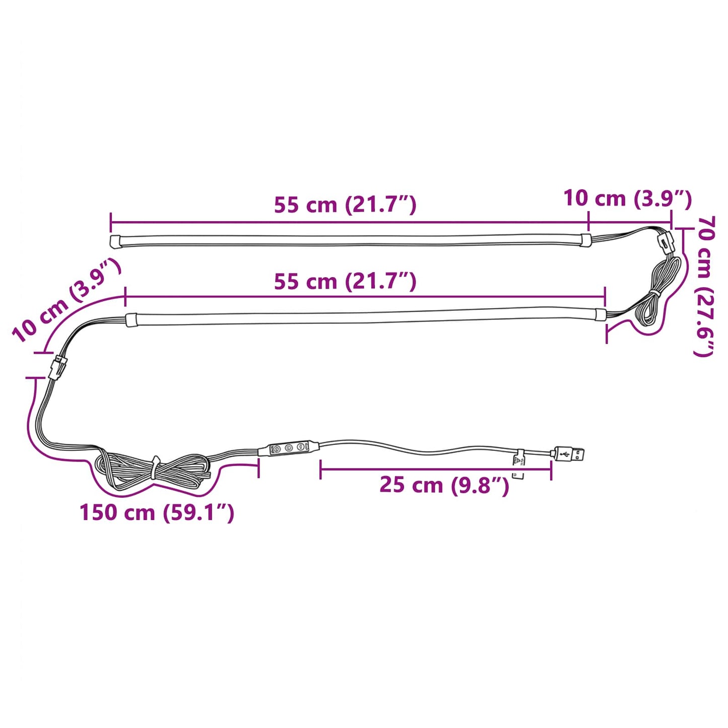 LED Strip 110 cm Multicolour PVC