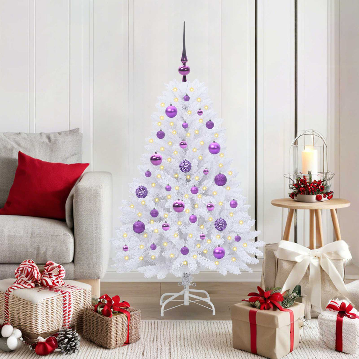 Artificial Hinged Christmas Tree White 120 cm PVC and Steel
