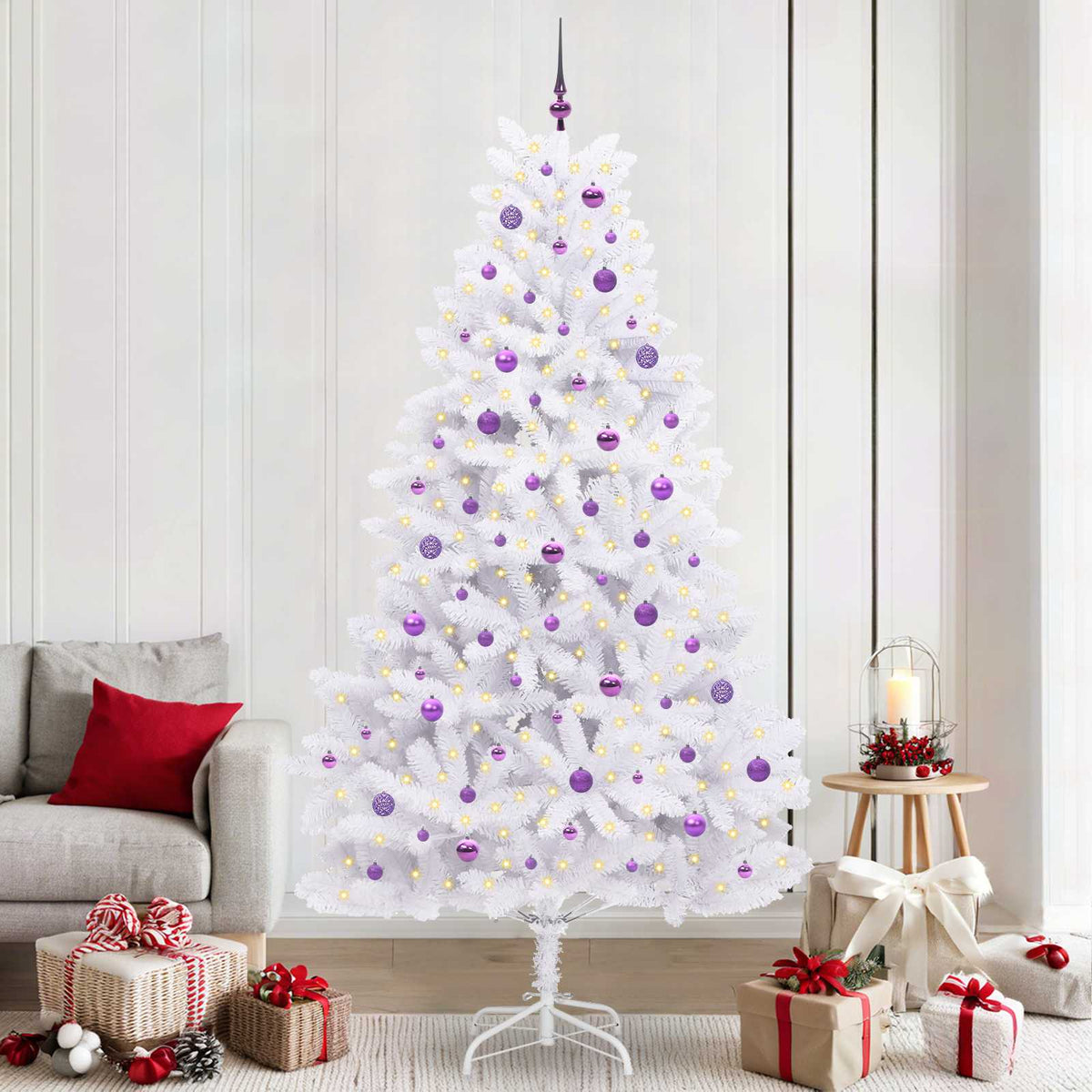 Artificial Hinged Christmas Tree White 240 cm PVC and Steel