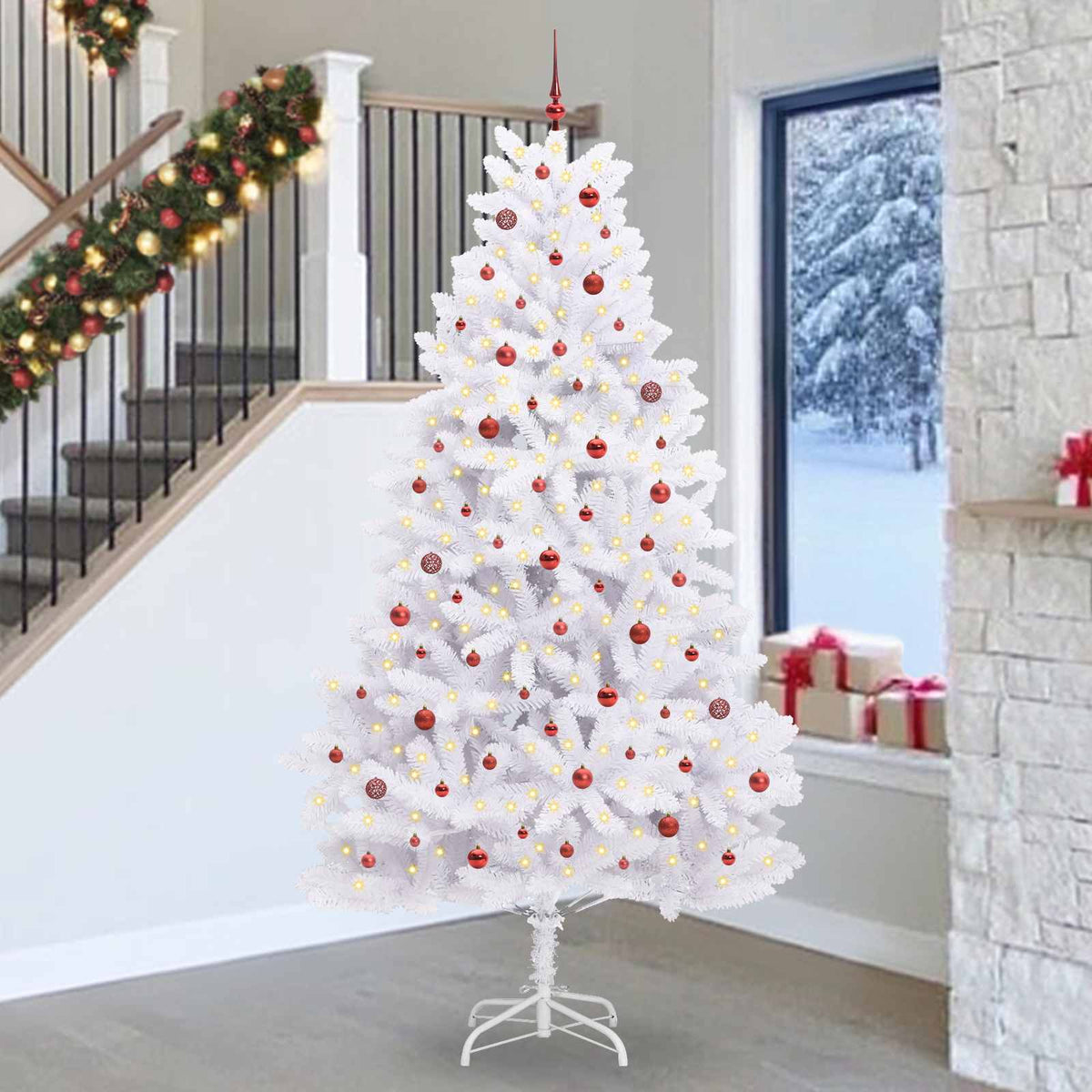 Artificial Hinged Christmas Tree White 270 cm PVC and Steel