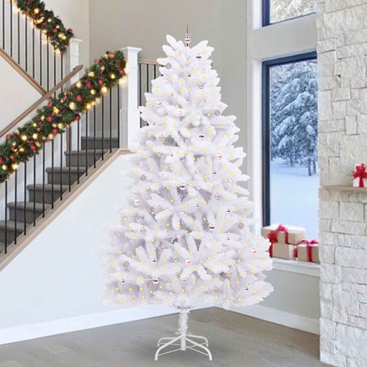 Artificial Hinged Christmas Tree White 300 cm PVC and Steel