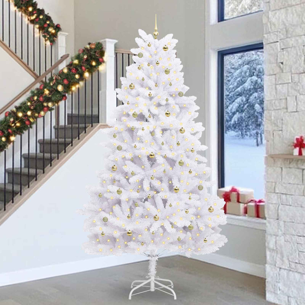 Artificial Hinged Christmas Tree White 300 cm PVC and Steel