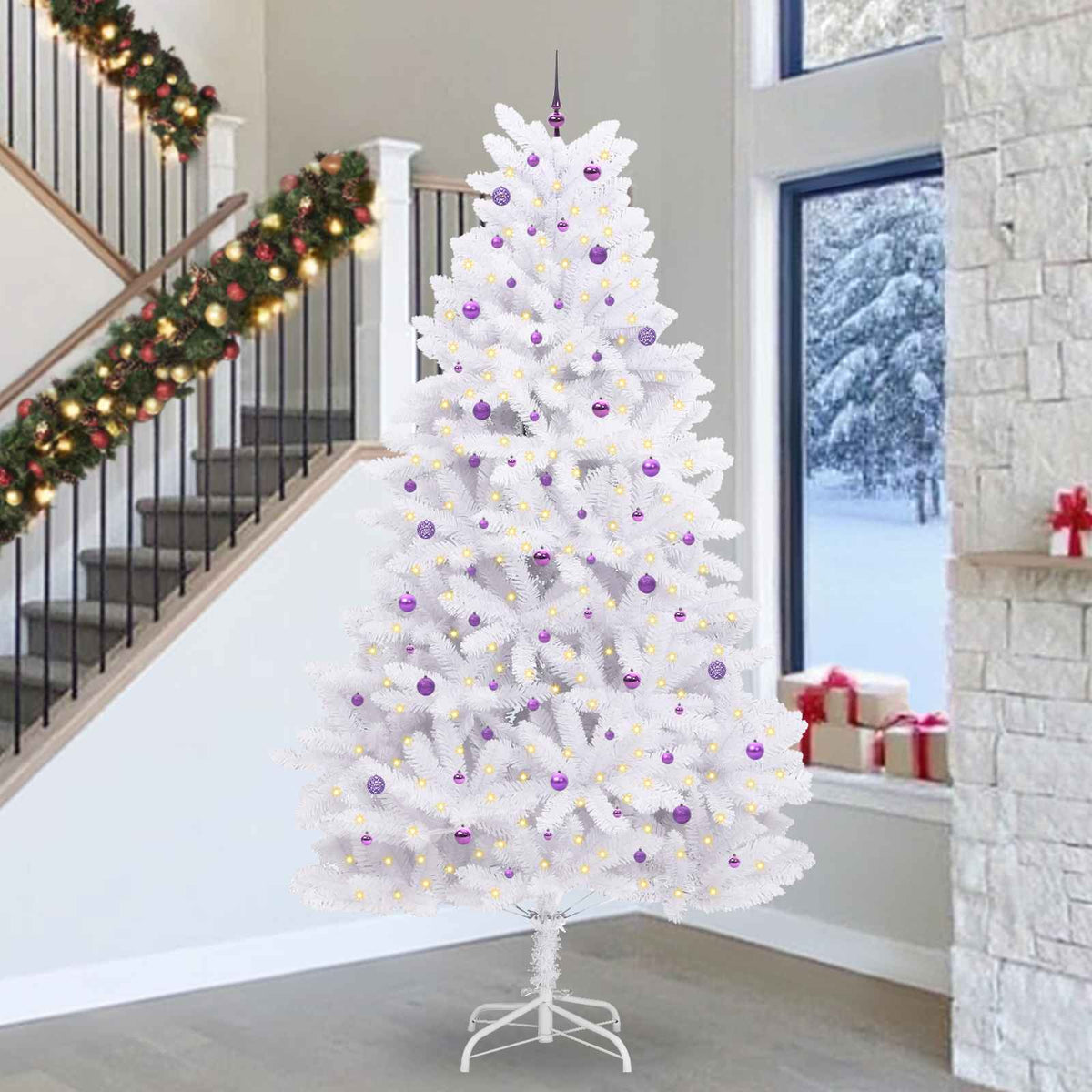 Artificial Hinged Christmas Tree White 300 cm PVC and Steel
