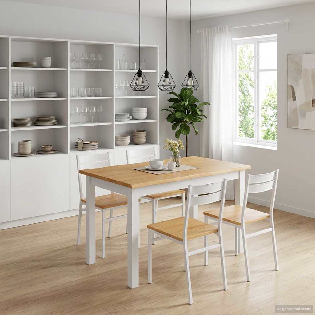 Dining Table EKAI White 112 x 70 x 76.5 cm Solid Pine Wood