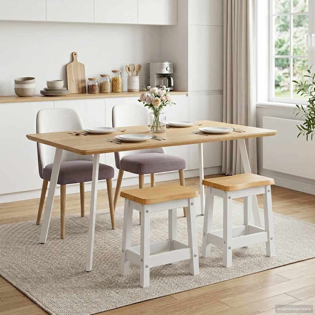 Bar Stool EKAI 2 pcs White 40 x 29 x 45.5 cm Solid Pine Wood