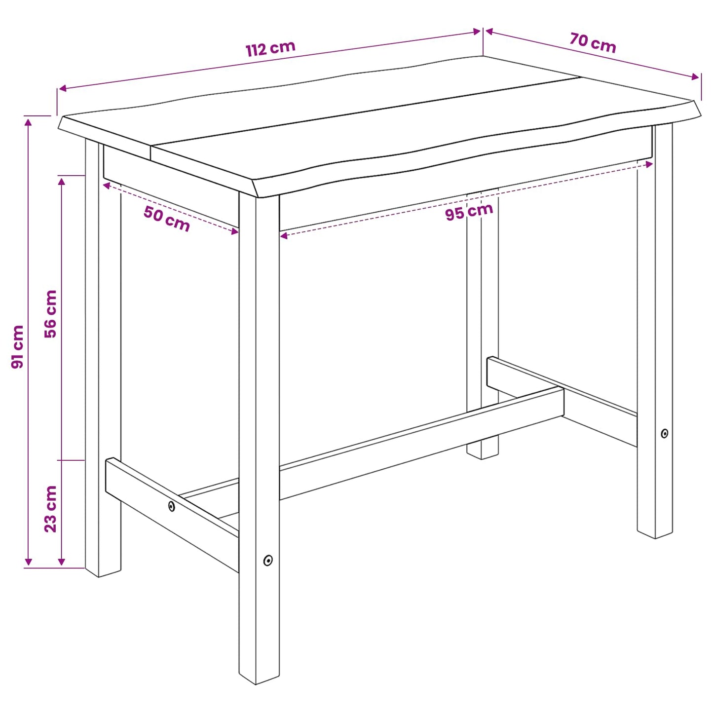 High Bar Table EKAI White 112 x 70 x 91 cm Solid Pine Wood