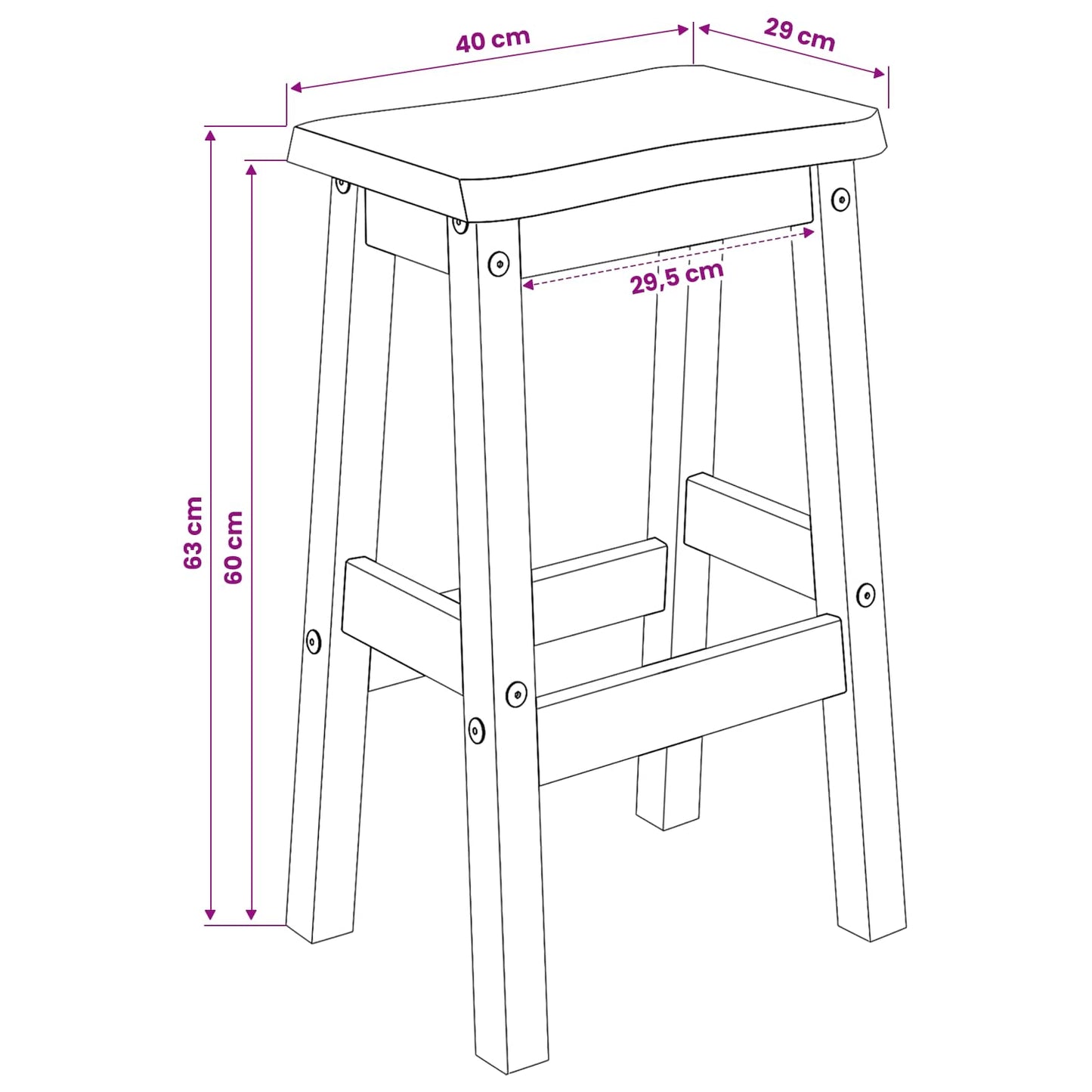 High Bar Stool EKAI 2 pcs White 40 x 29 x 63 cm Solid Pine Wood