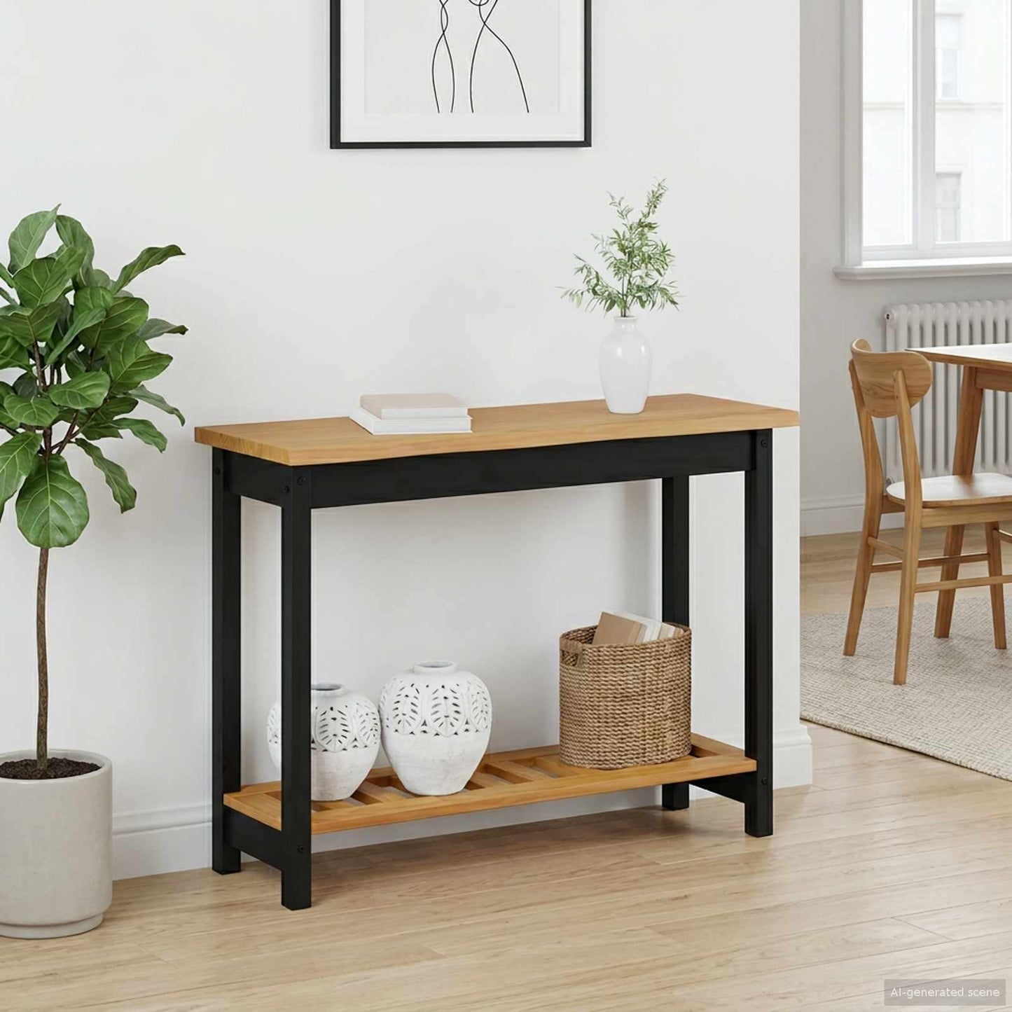 Console Table EKAI Black 112 x 35 x 76 cm Solid Pine Wood