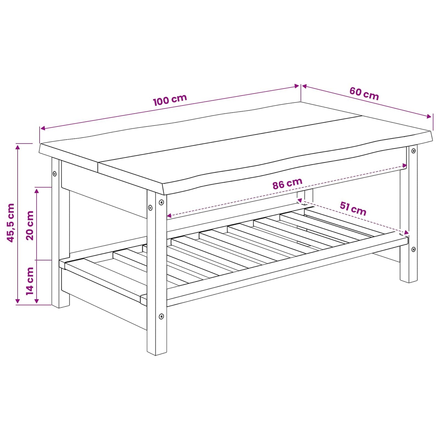 Coffee Table EKAI Black 100 x 60 x 45.5 cm Solid Pine Wood