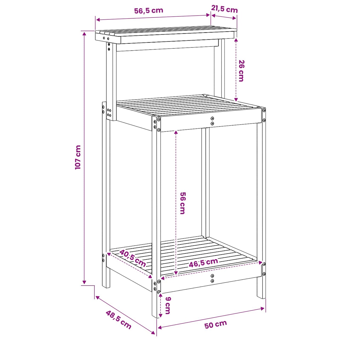 Outdoor Potting Bench 56.5 x 48.5 x 107 cm Solid Acacia Wood