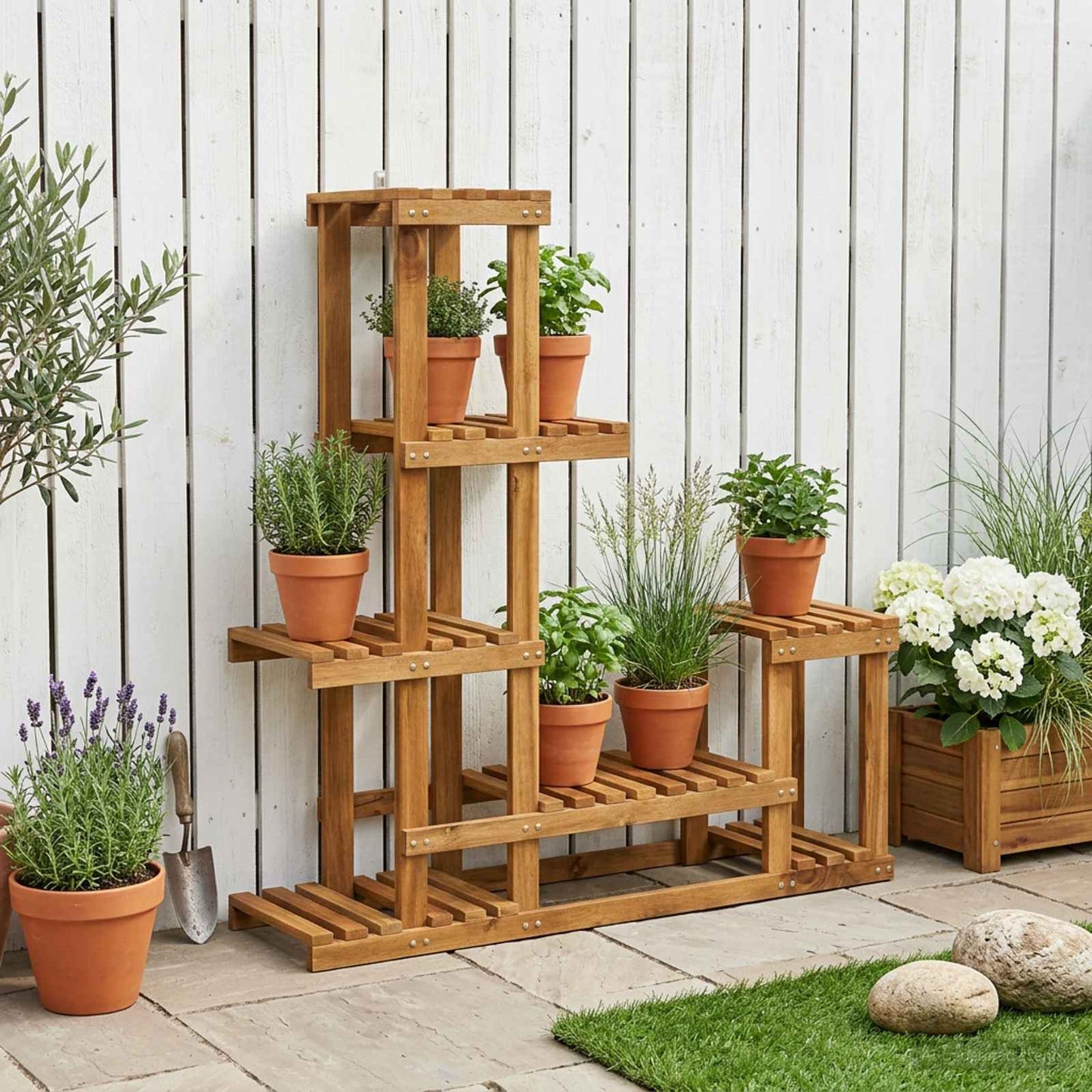 Plant Stand Natural 93.5 x 25 x 91.5 cm Solid Acacia Wood