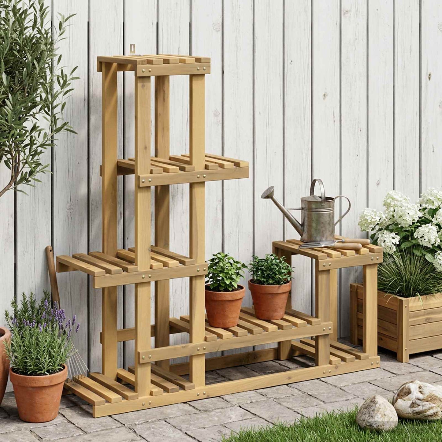 Plant Stand White 93.5 x 25 x 91.5 cm Solid Acacia Wood