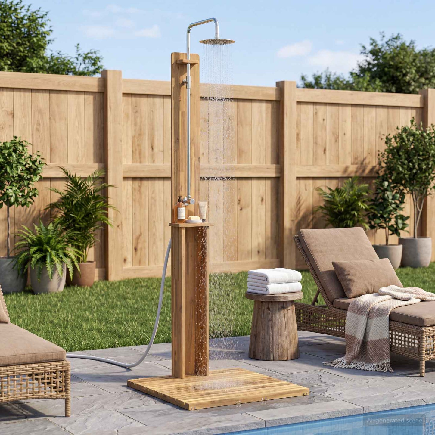 Outdoor Shower 217 cm Solid Acacia Wood and Stainless Steel